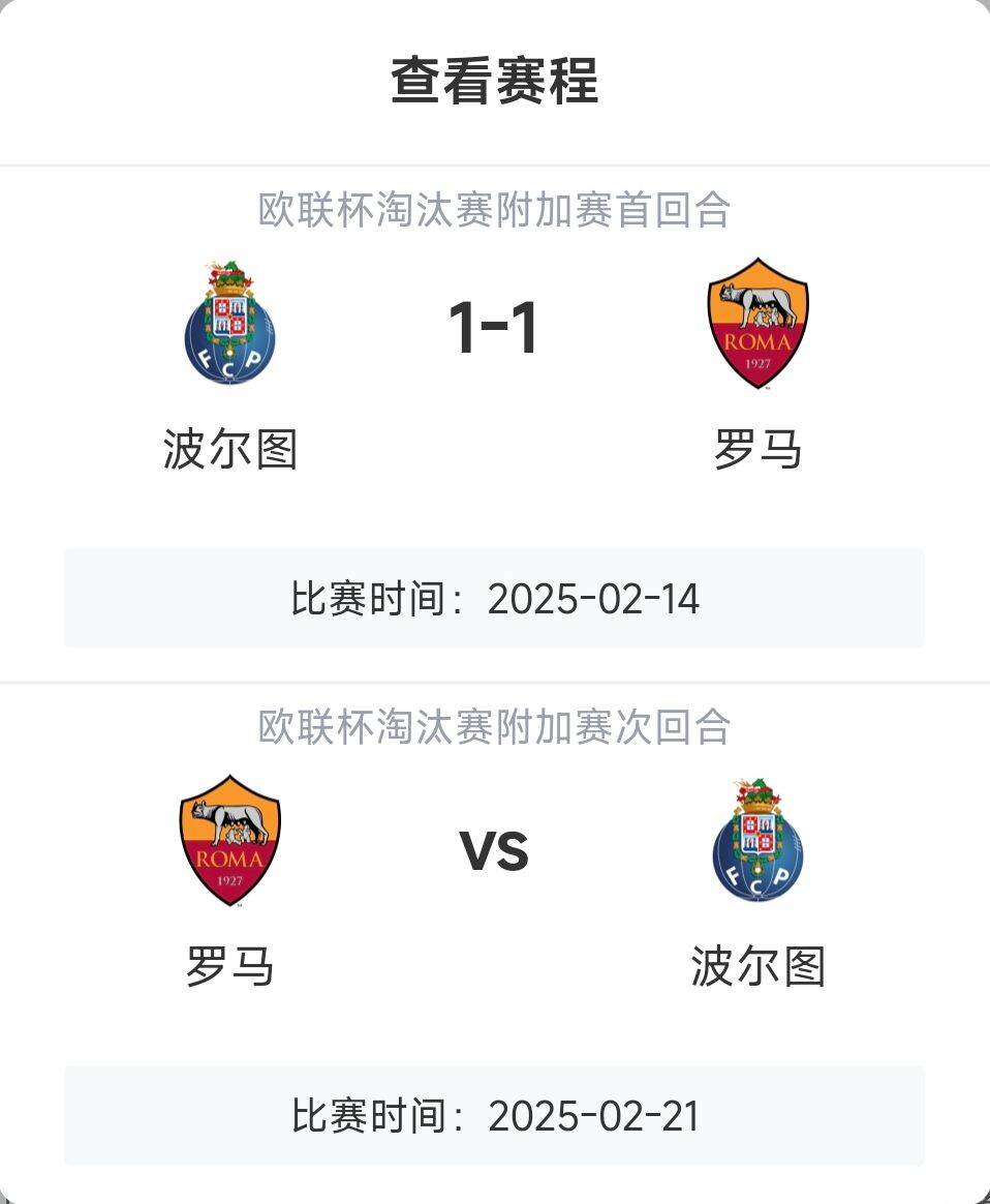  羅馬頂?shù)米?？意甲歐戰(zhàn)8隊3隊直通4隊出局，羅馬首回合1-1波爾圖