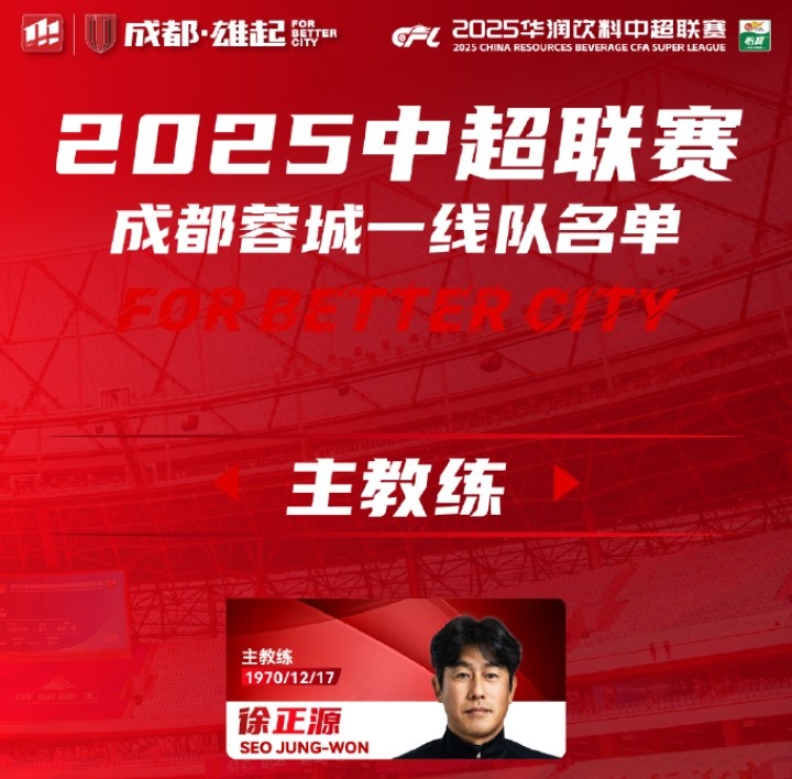  成都蓉城一線隊(duì)大名單出爐！