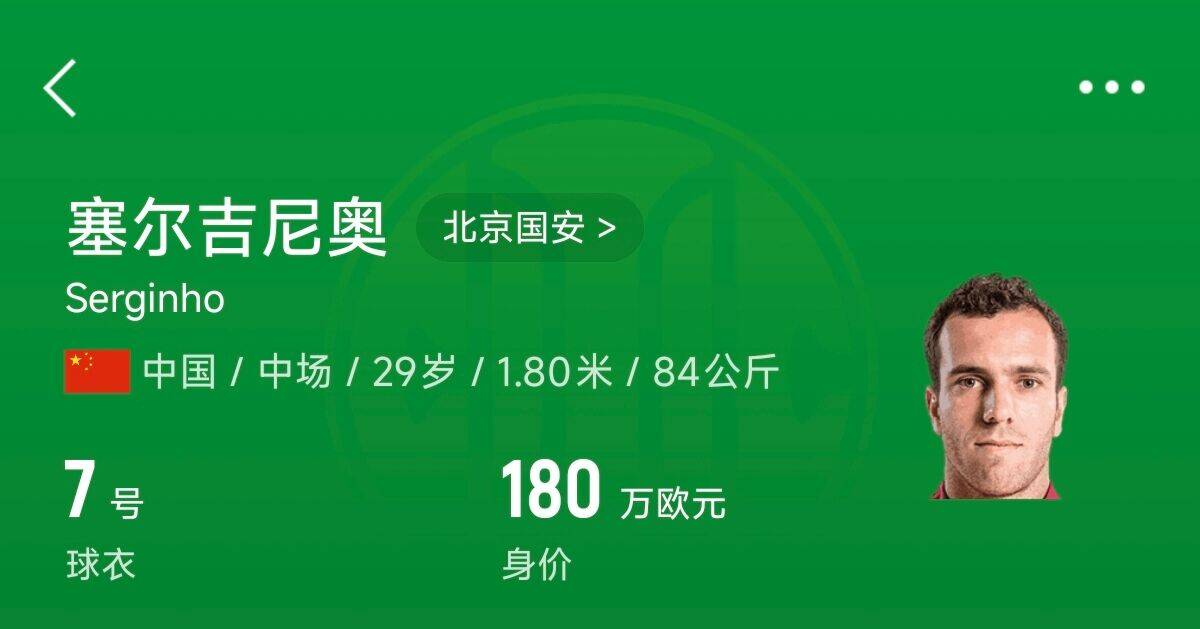  180萬歐！塞爾吉尼奧成為中國身價最高的球員，武磊120萬歐第2