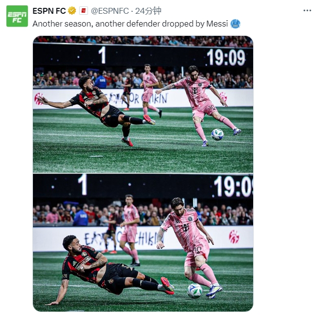  名場面記錄！ESPN曬照：又一個賽季，又一名后衛(wèi)被梅西扣倒