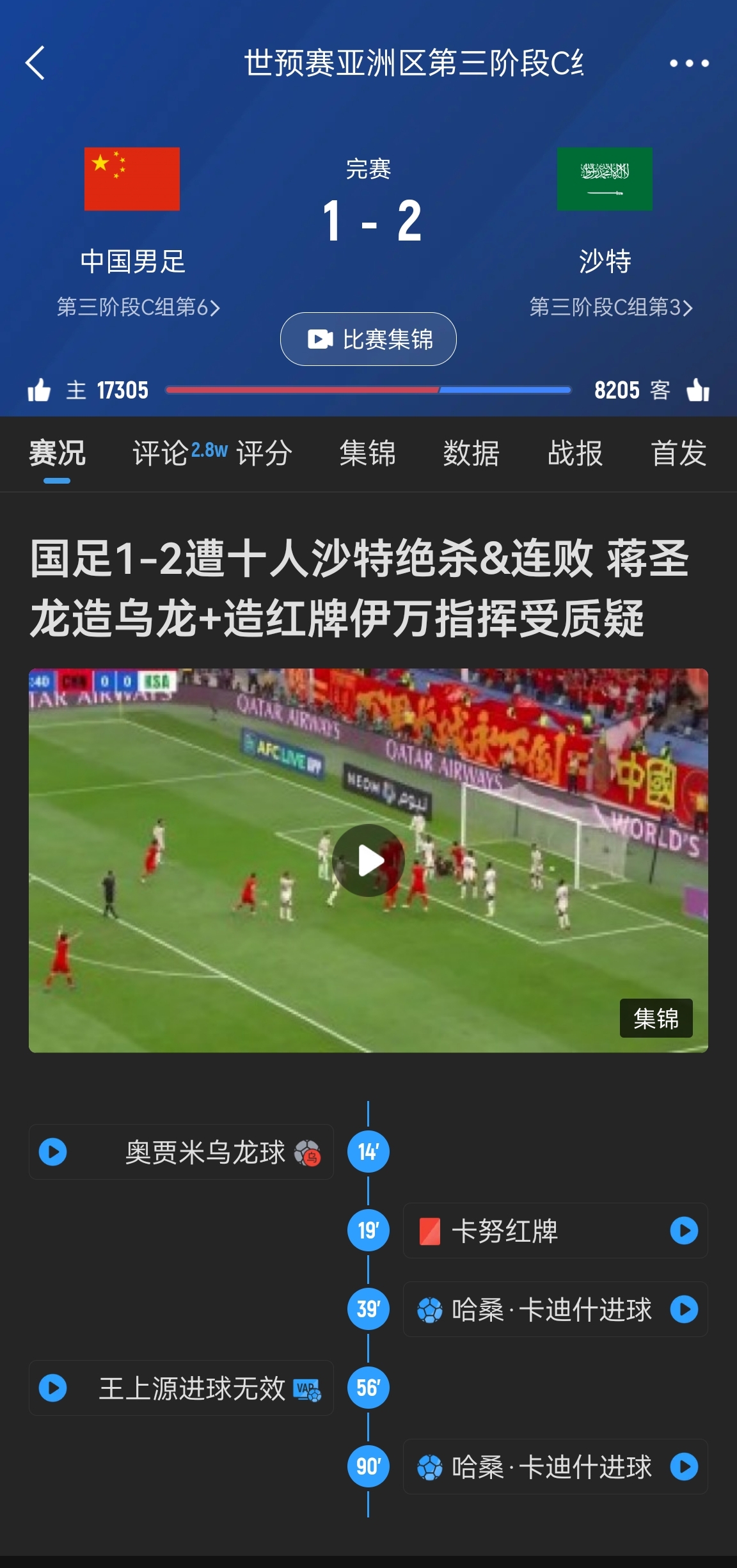  今天什么劇本？首戰(zhàn)沙特也是半場(chǎng)紅牌+蔣光太傷退，最后國(guó)足被翻