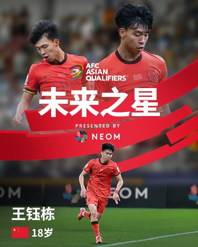  亞洲杯官方社媒發(fā)布王鈺棟個人海報：青年軍的旗幟，飄揚在前哨